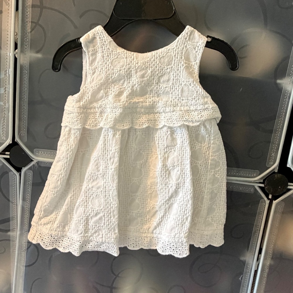 Armani Baby White Eyelet Lace Heart Dress 6M 62cm Sleeveless Designer Infant